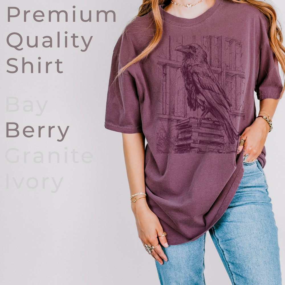 Bird on Books Graphic Tee Ink Sketch Artistic Design - Picture 2 of 6